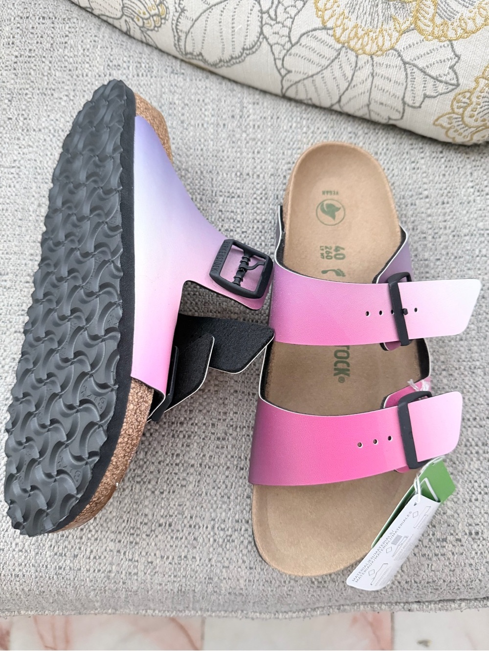 NWT Birkenstock Arizona Narrow Fit Birko Flor Vegan Ombre Pink/Purple sz 40 - Picture 2 of 5